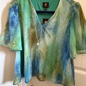 JM Collection Women's Blue and Green Blouse
